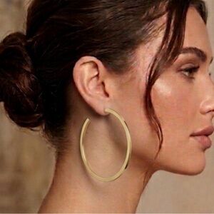 Large Gold Tone pierced Hoop Earrings for Women - Sleek Polished Hoops